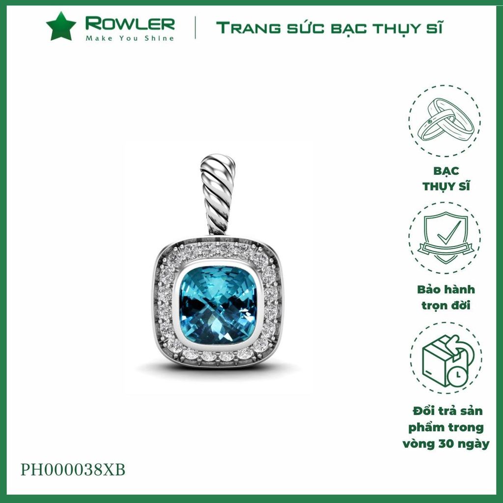 Mặt dây chuyền bạc Thụy Sĩ đính đá màu giác caro 10ly ROWLER PH000038