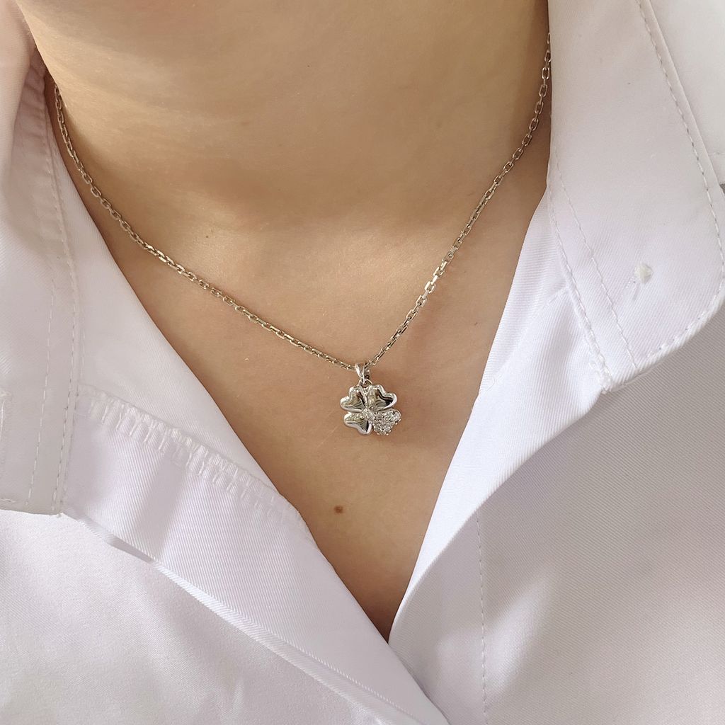 Mặt dây chuyền nữ bạc 925 cỏ 4 lá may mắn đính đá Cubic Zirconia 5A ROWLER PA000620