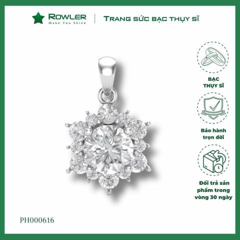 Mặt dây chuyền nữ bạc Thụy Sĩ hình bông hoa đính đá Moissanite 6.0ly ROWLER PH000616