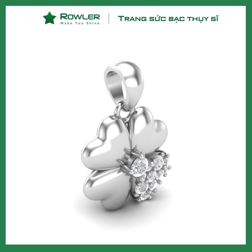 Mặt dây chuyền nữ bạc Thụy Sĩ họa tiết cỏ 4 lá đính đá Moissanite ROWLER PH000620