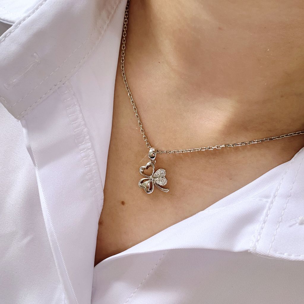 Mặt dây chuyền bạc cỏ 3 lá đính đá Moissanite ROWLER PH000679