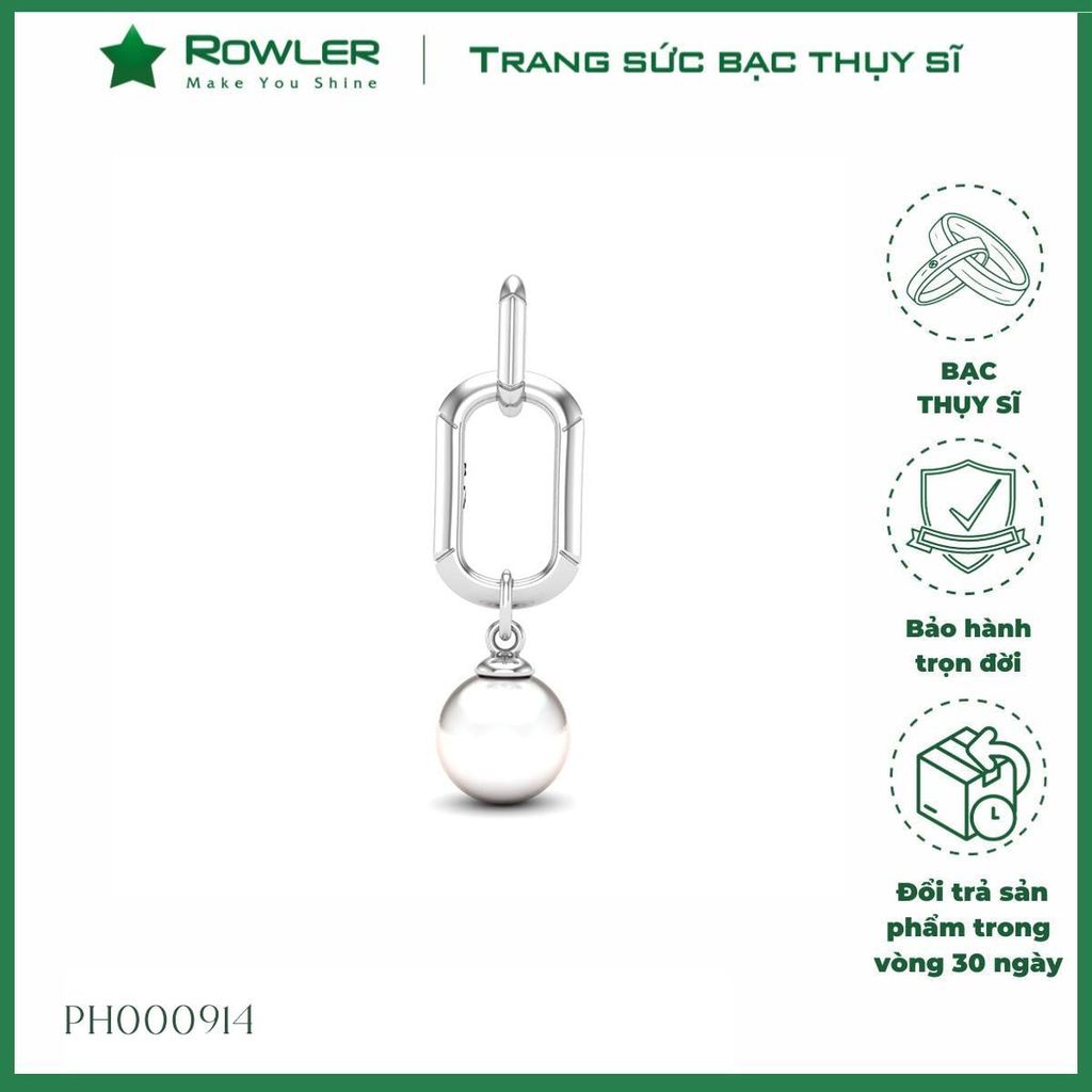 Mặt dây chuyền nữ bạc Thụy Sĩ đính Ngọc trai 8.0ly ROWLER PH000914