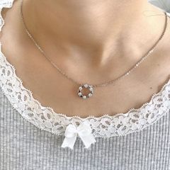 Dây cổ bạc Thụy Sĩ vòng tròn họa tiết trái tim đính đá Moissanite ROWLER NH000848