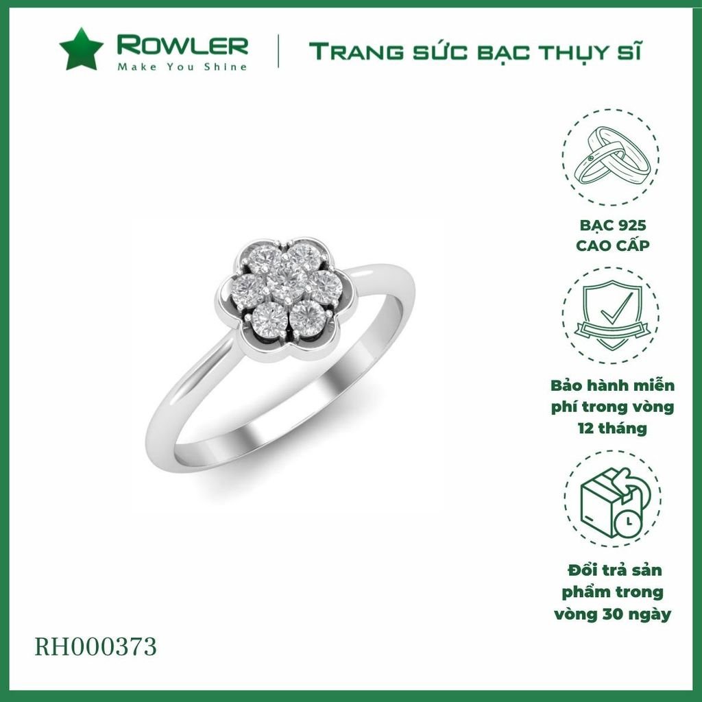 Nhẫn bạc 925 hoa mai đính đá Cubic Zirconia 5A ROWLER RH000373