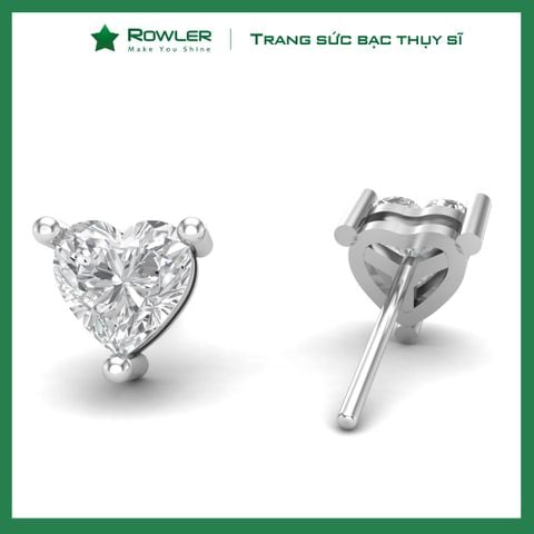 Bông tai bạc nữ 925 đính đá Cubic Zirconia trái tim 5.0ly ROWLER
