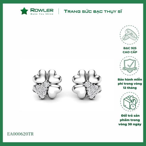 Bông tai nữ bạc 925 cỏ 4 lá may mắn đính đá Cubic Zirconia 5A ROWLER EA000620TR