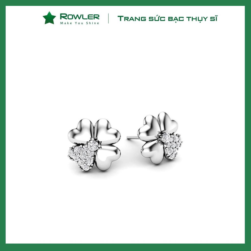 Bông tai nữ bạc 925 cỏ 4 lá may mắn đính đá Cubic Zirconia 5A ROWLER EA000620TR