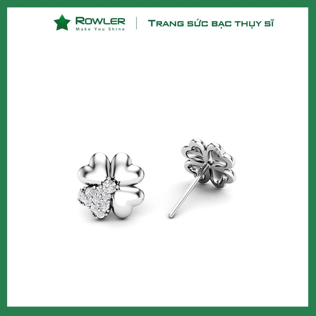 Bông tai nữ bạc 925 cỏ 4 lá may mắn đính đá Cubic Zirconia 5A ROWLER EA000620TR