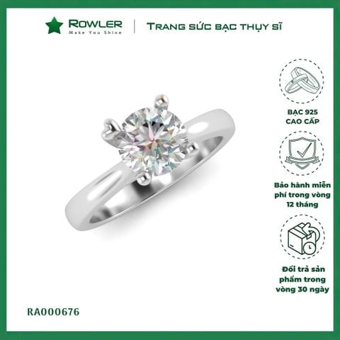 Nhẫn bạc 925 chấu tim cách điệu đính 1 viên đá chủ CZ 5A 6.0ly ROWLER RA000676