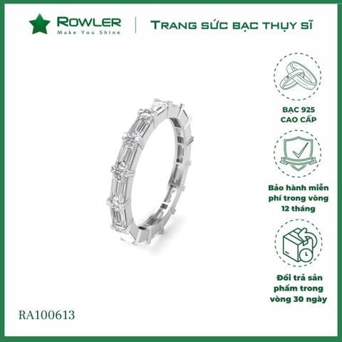 Nhẫn bạc 925 đính full đá Cubic Zirconia 5A chữ nhật 2*3ly ROWLER RA100613