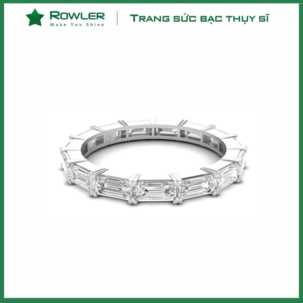 Nhẫn bạc 925 đính full đá Cubic Zirconia 5A chữ nhật 2*3ly ROWLER RA100613