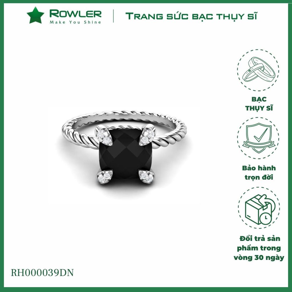 Nhẫn bạc nữ Thụy Sĩ đính đá màu vuông giác caro 8.0ly ROWLER RH000039