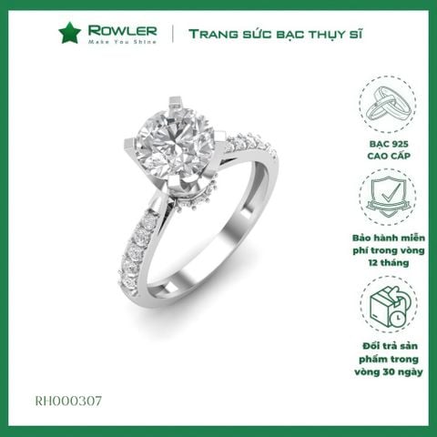 Nhẫn bạc 925 đính đá Cubic Zirconia 5A 6ly ROWLER RH000307