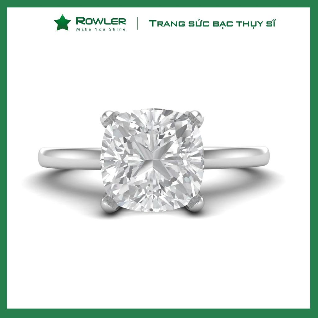 Nhẫn bạc đính đá Moissanite cushion vuông 6.5ly ROWLER RH000610