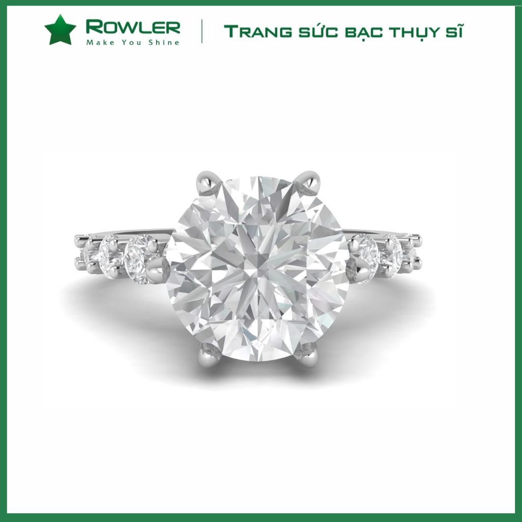 Nhẫn bạc Thụy Sĩ Solitaire đính đá Moissanite 8.0ly ROWLER RH000614