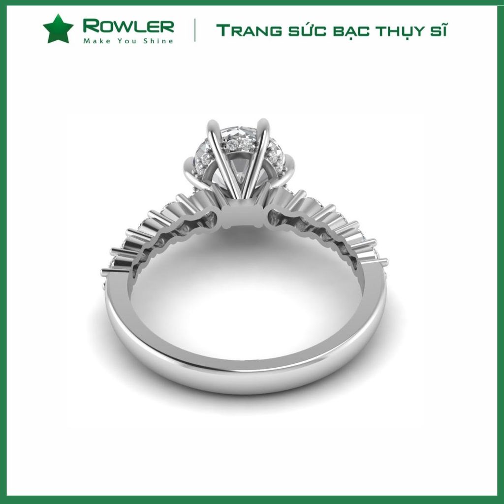 Nhẫn bạc Thụy Sĩ Solitaire đính đá Moissanite 8.0ly ROWLER RH000614