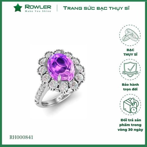 Nhẫn bạc đính Thụy Sĩ đá Moissanite Amethyst Oval 10ly ROWLER RH000841