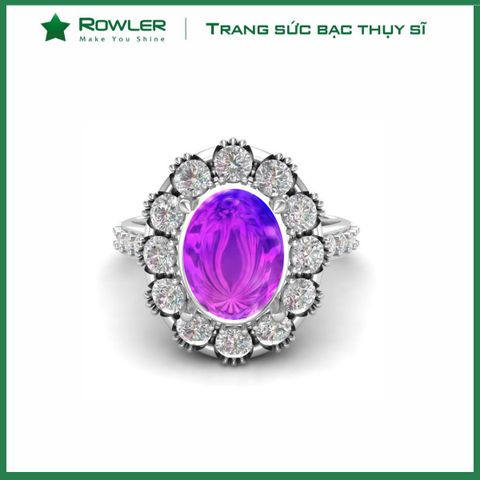 Nhẫn bạc đính Thụy Sĩ đá Moissanite Amethyst Oval 10ly ROWLER RH000841