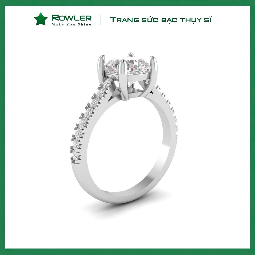 Nhẫn bạc đính đá Moissanite vuông 7.0ly Cushion Cut ROWLER RH000888