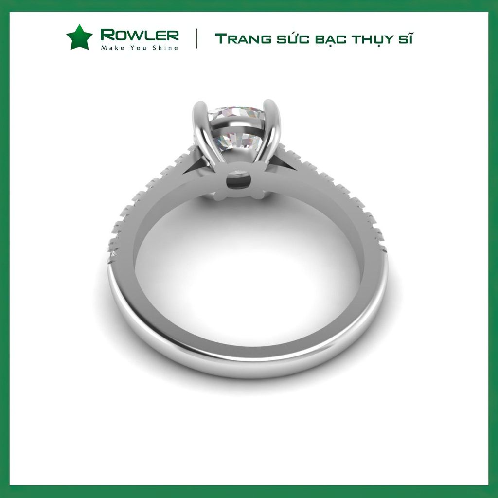 Nhẫn bạc đính đá Moissanite vuông 7.0ly Cushion Cut ROWLER RH000888