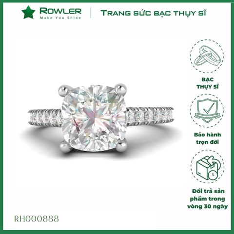 Nhẫn bạc đính đá Moissanite vuông 7.0ly Cushion Cut ROWLER RH000888