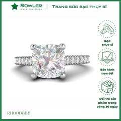 Nhẫn bạc đính đá Moissanite vuông 7.0ly Cushion Cut ROWLER RH000888