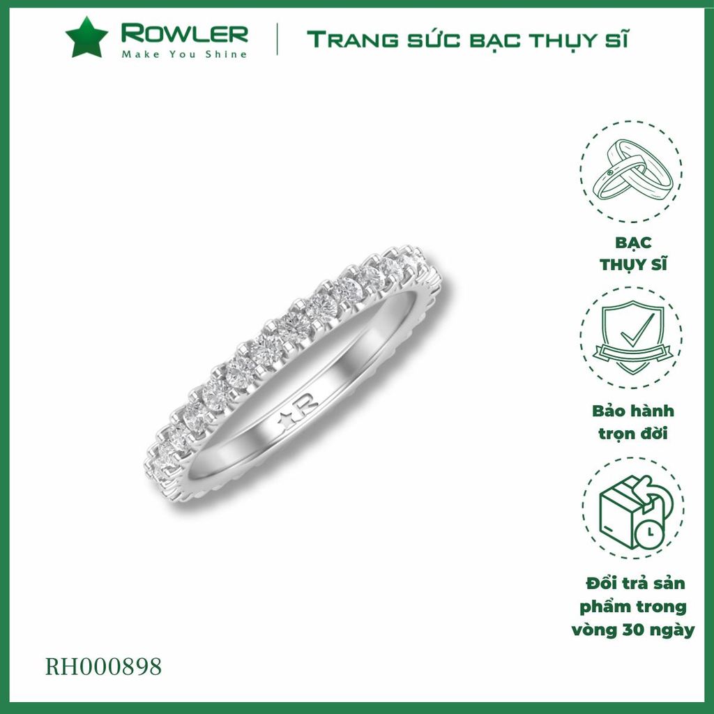 Nhẫn bạc Thụy Sĩ đính full đá Moissanite 1.8ly ROWLER RH000898