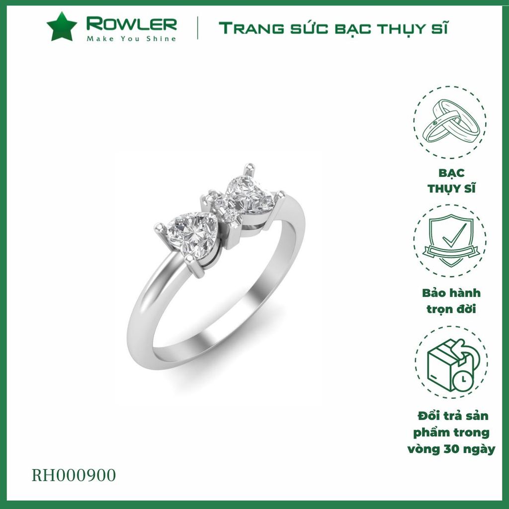 Nhẫn bạc nơ đính đá Moissanite hình trái tim 3.0ly ROWLER RH000900