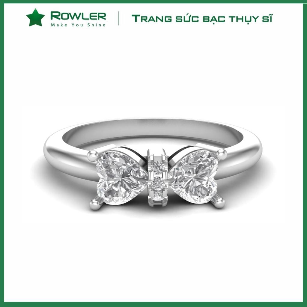 Nhẫn bạc nơ đính đá Moissanite hình trái tim 3.0ly ROWLER RH000900