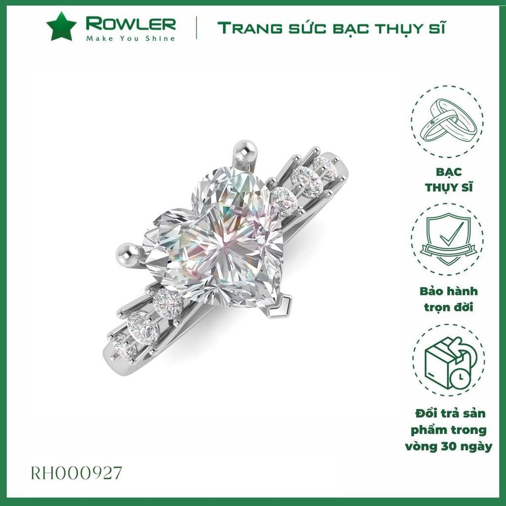 Nhẫn bạc đính đá Moissanite trái tim 7.0ly ROWLER RH000927