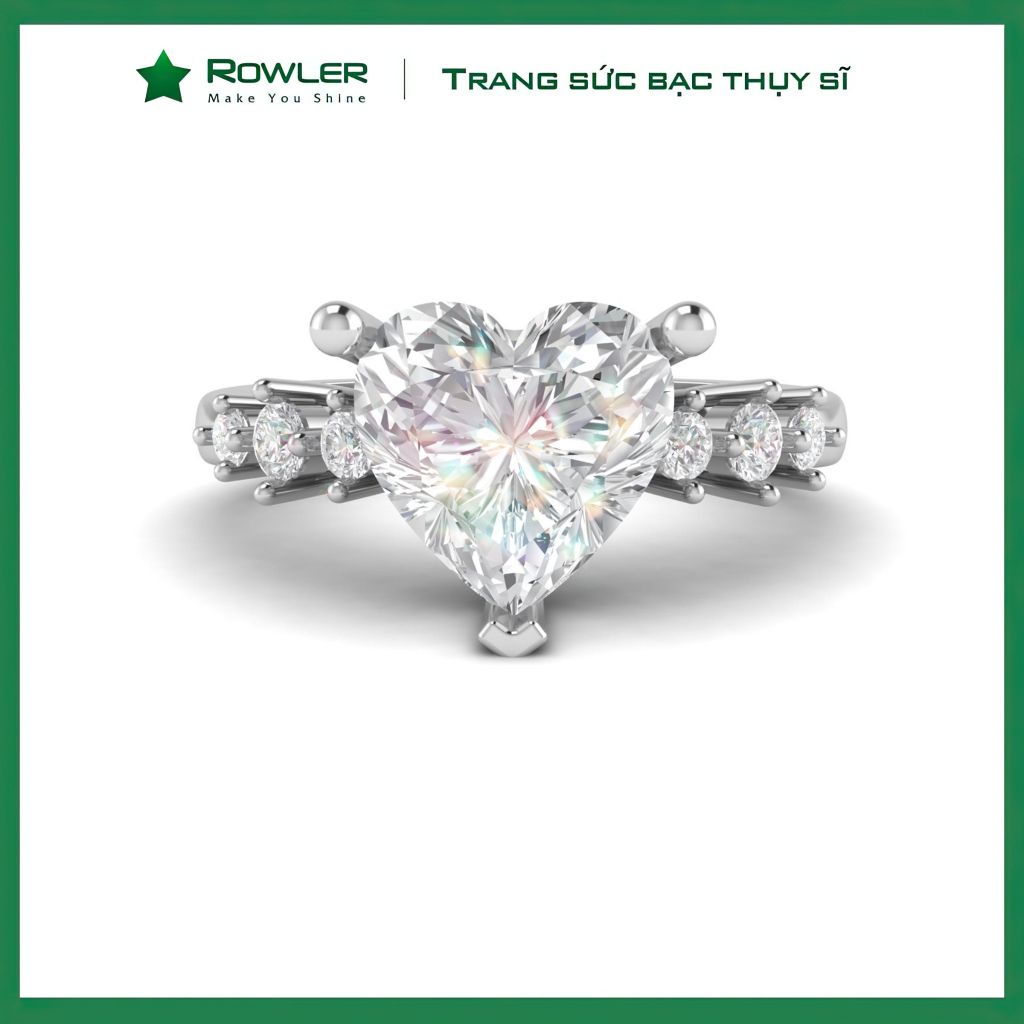 Nhẫn bạc đính đá Moissanite trái tim 7.0ly ROWLER RH000927