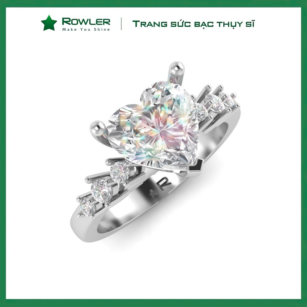 Nhẫn bạc đính đá Moissanite trái tim 7.0ly ROWLER RH000927