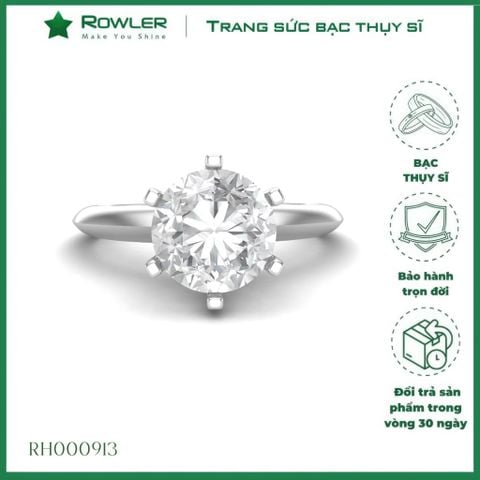 Nhẫn bạc Solitaire đai trơn đính đá Moissanite 5.0ly ROWLER RH000933