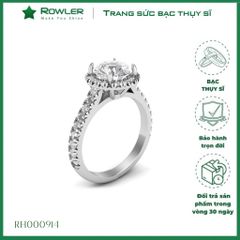 Nhẫn Bạc HALO đính đá Moissanite 7.0ly ROWLER RH000934