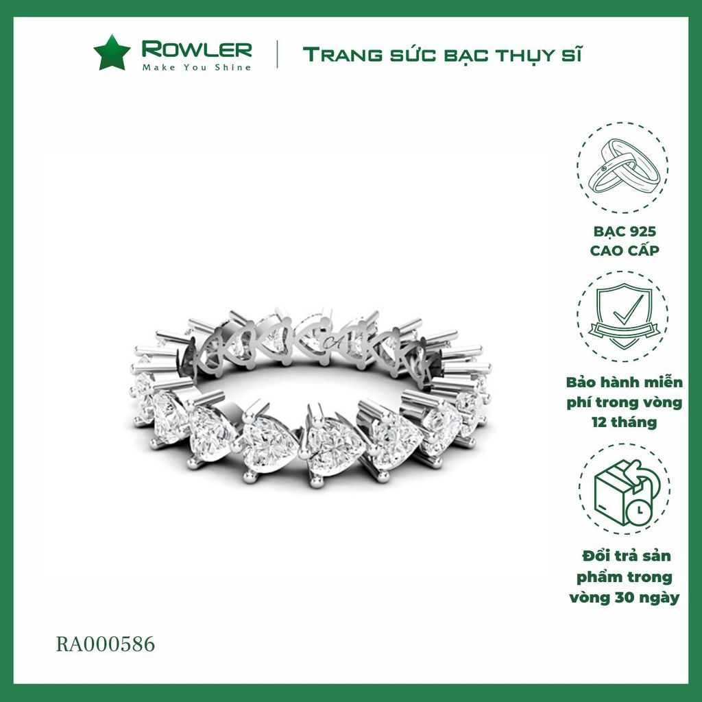 Nhẫn bạc 925 đính full đá CZ 5A tim 3.0ly ROWLER RA000586