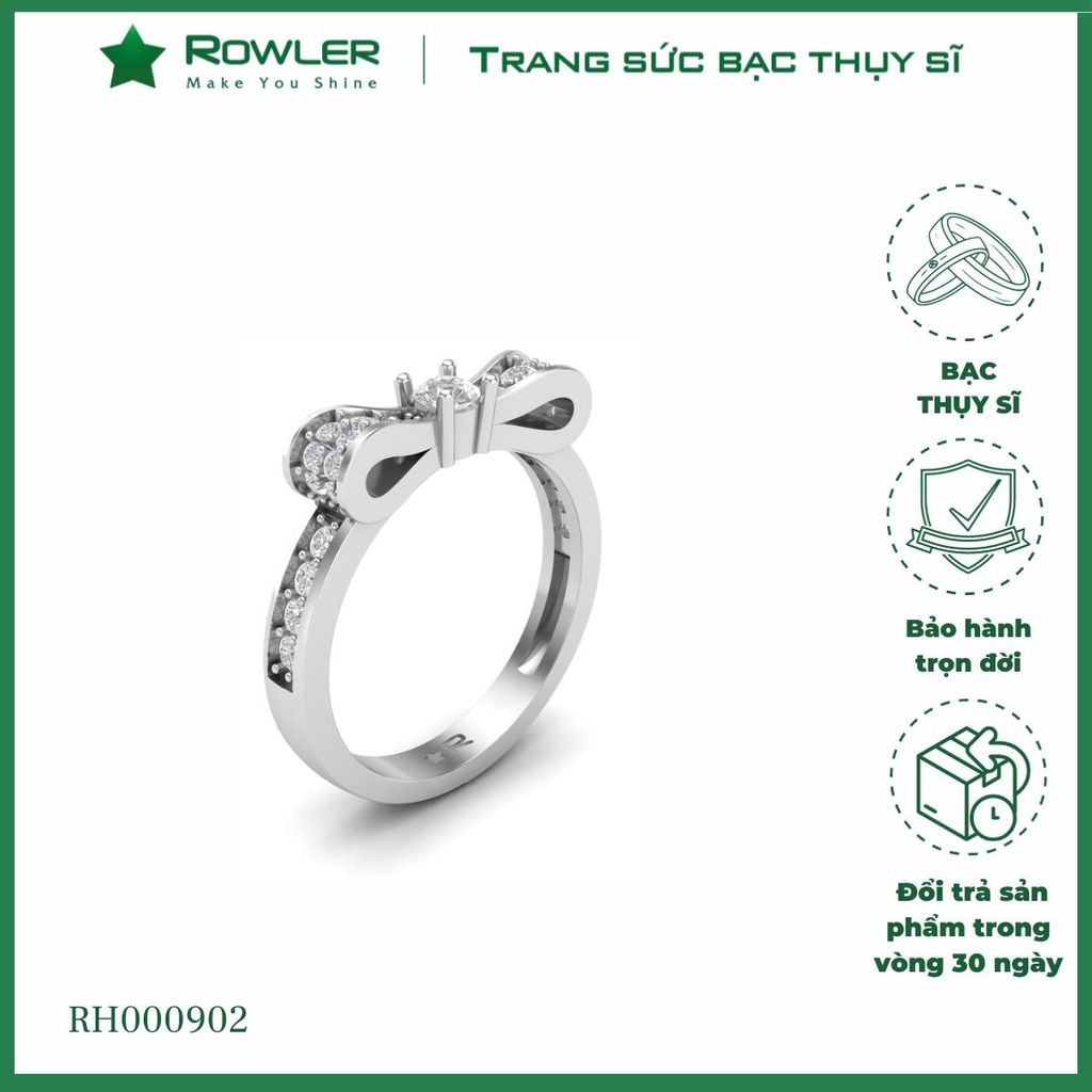 Nhẫn bạc họa tiết nơ đính đá Moissanite ROWLER RH000902