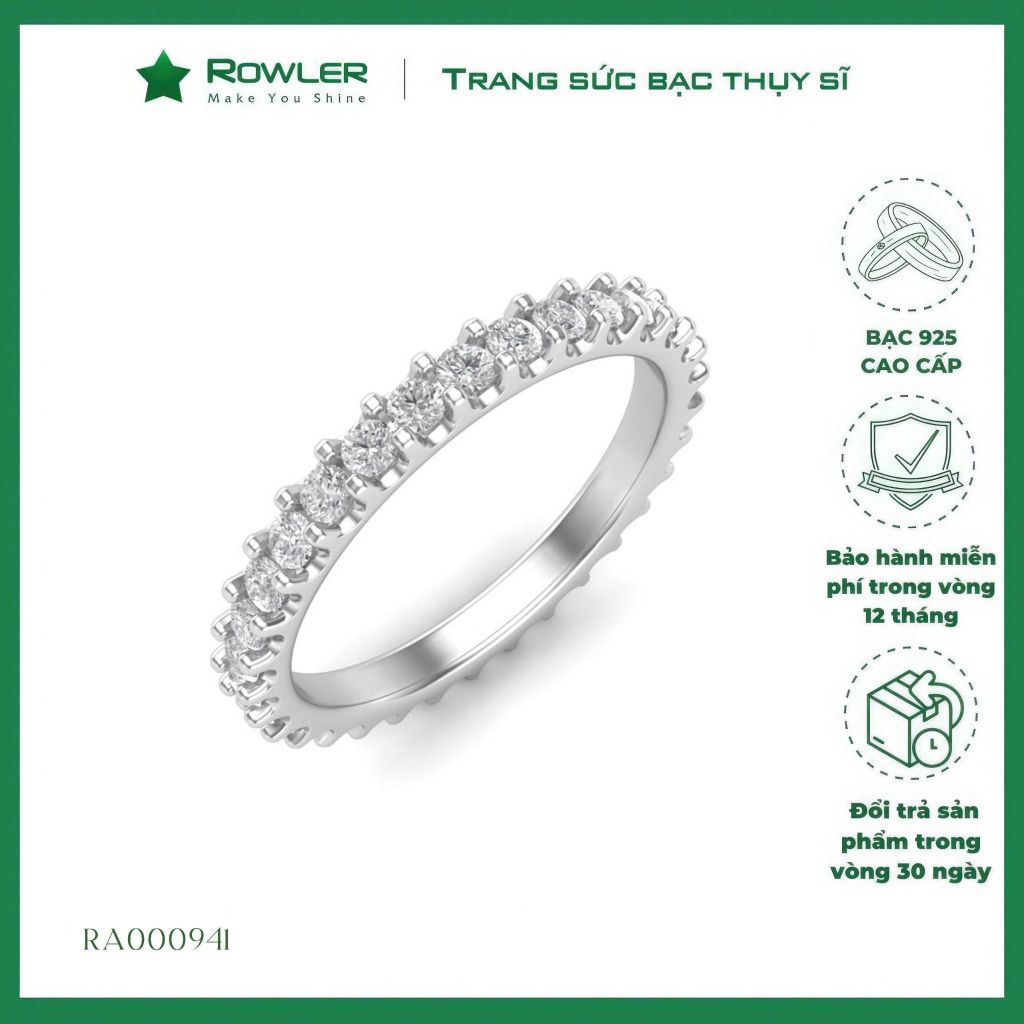 Nhẫn bạc 925 đính full đá Cubic Zirconia 1.8ly ROWLER RA000941