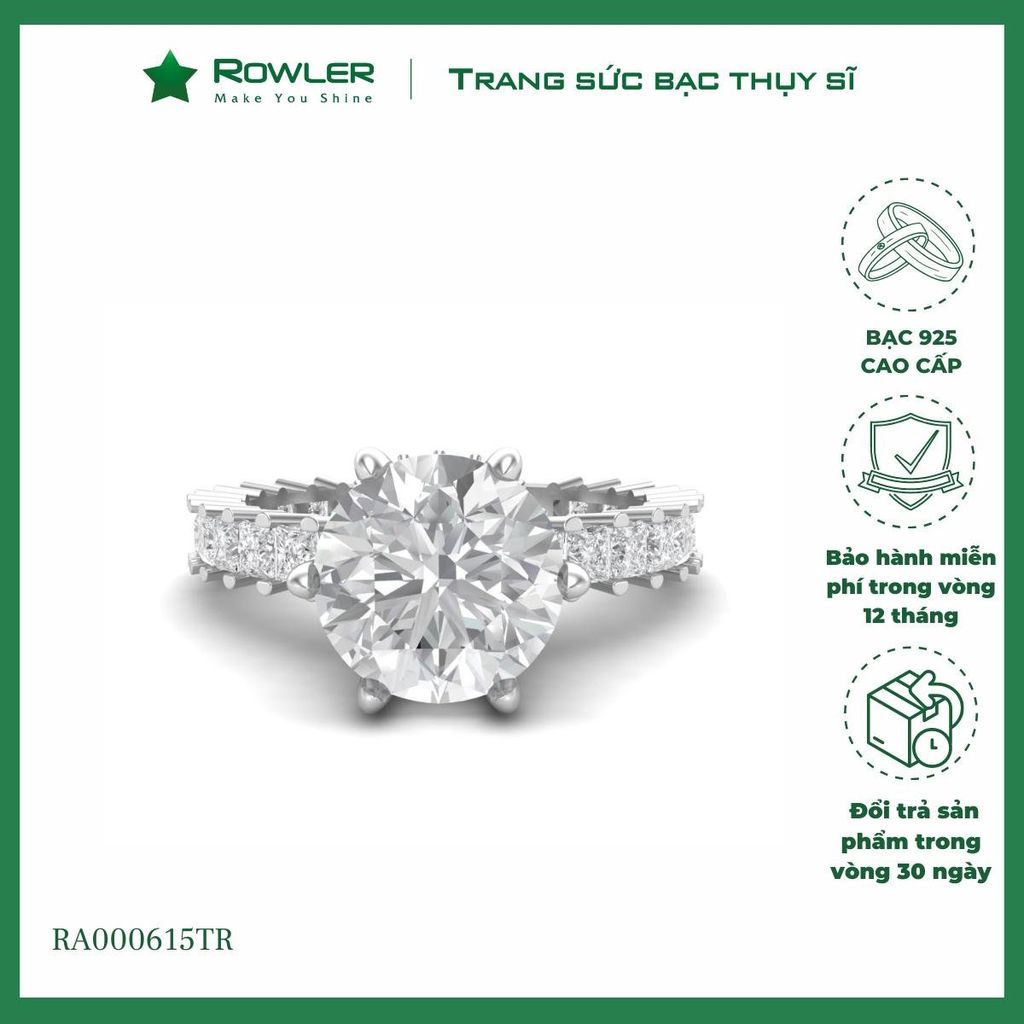 Nhẫn bạc 925 đính đá Cubic Zirconia 5A 8.0ly ROWLER RA000615