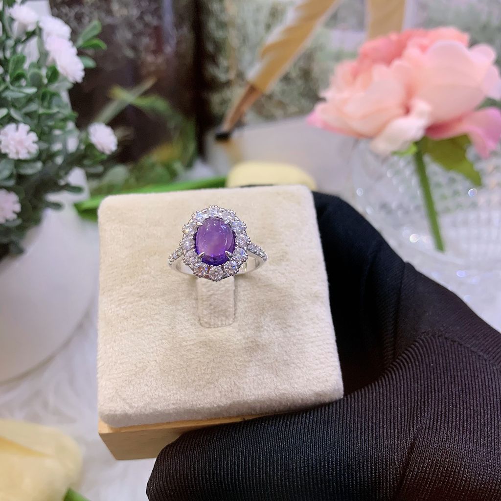 Nhẫn bạc đính Thụy Sĩ đá Moissanite Amethyst Oval 10ly ROWLER RH000841