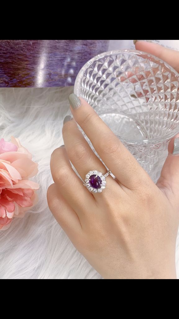 Nhẫn bạc đính Thụy Sĩ đá Moissanite Amethyst Oval 10ly ROWLER RH000841