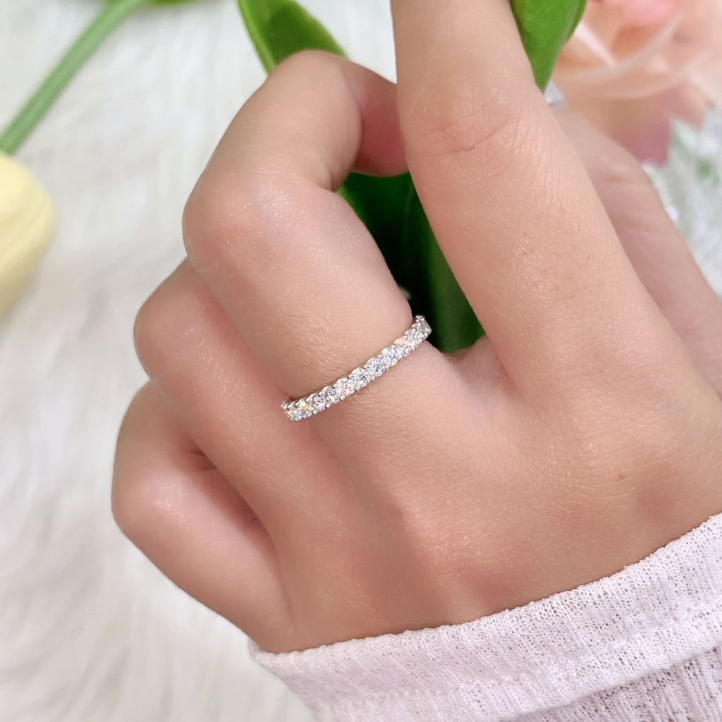 Nhẫn bạc Thụy Sĩ đính full đá Moissanite 1.8ly ROWLER RH000898