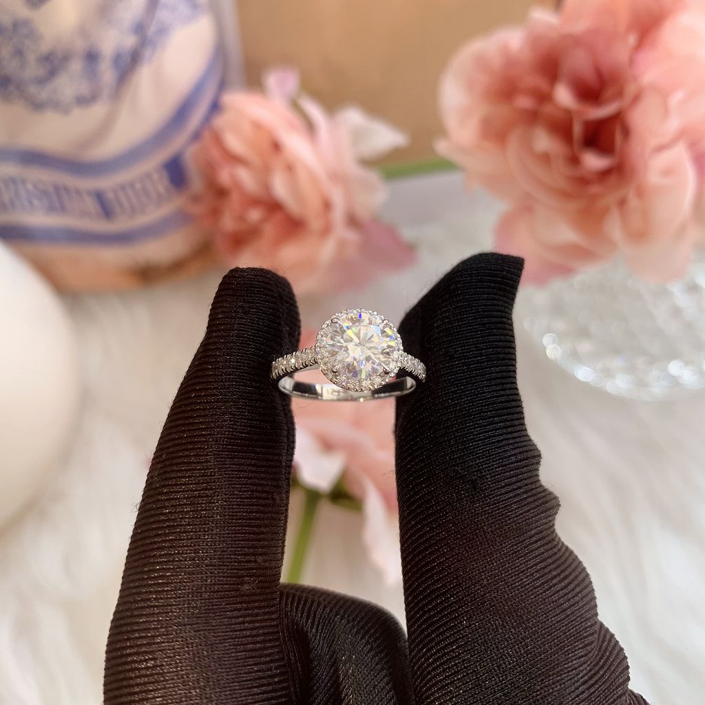 Nhẫn Bạc HALO đính đá Moissanite 7.0ly ROWLER RH000934