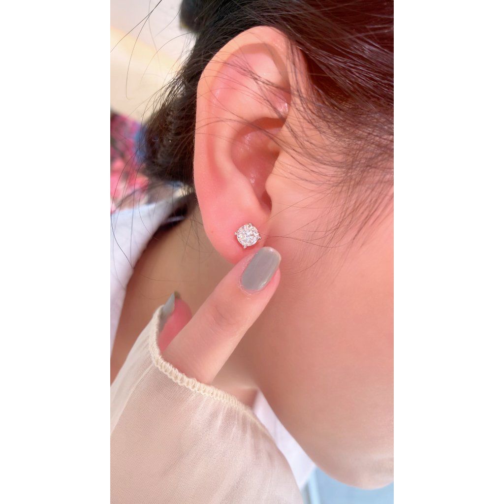 Bông tai bạc 925 4 chấu đính đá Cubic Zirconia 6.0ly ROWLER EA000926