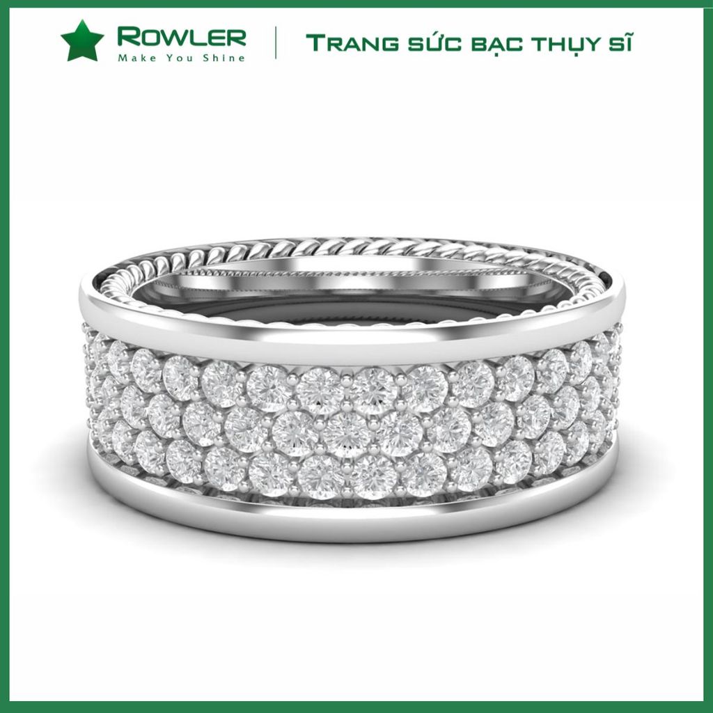 Nhẫn bạc Nam đính full đá Cubic Zirconia trắng 5A ROWLER RH000091TR