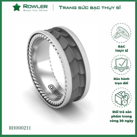 Nhẫn Bạc Nam Thụy Sĩ nhuộm đen đai xoắn thừng ROWLER RH000211