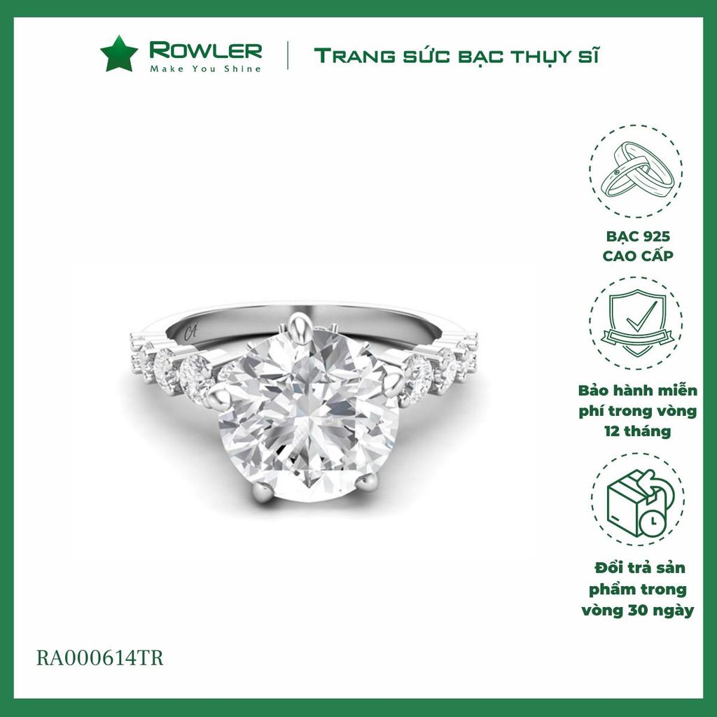 Nhẫn Solitaire bạc 925 đính đá Cubic Zirconia 5A 8.0ly ROWLER RA000614