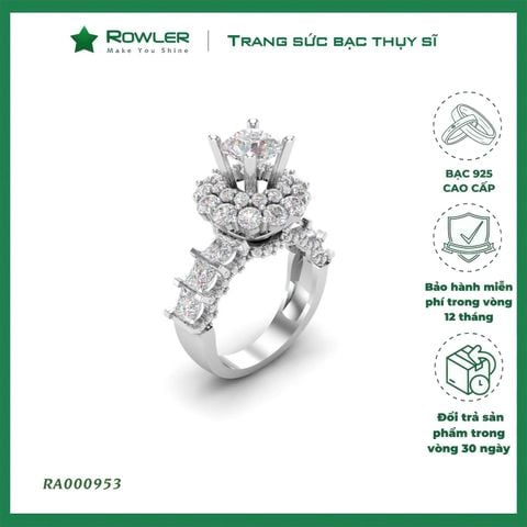 Nhẫn bạc Royal 925 đính đá Cubic Zirconia 5A 7.0ly ROWLER RA000953