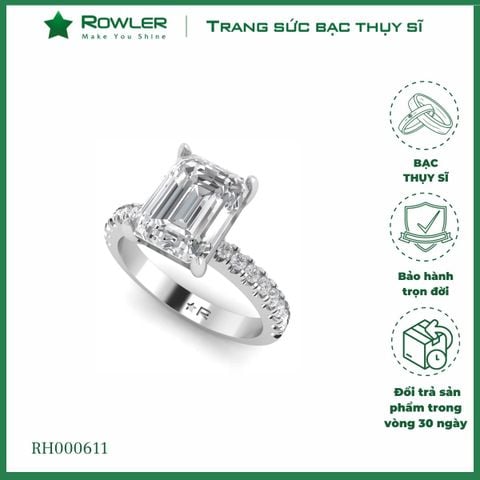 Nhẫn Bạc đính đá Moissanite chữ nhật Radiant cut 6*ly ROWLER RH000611