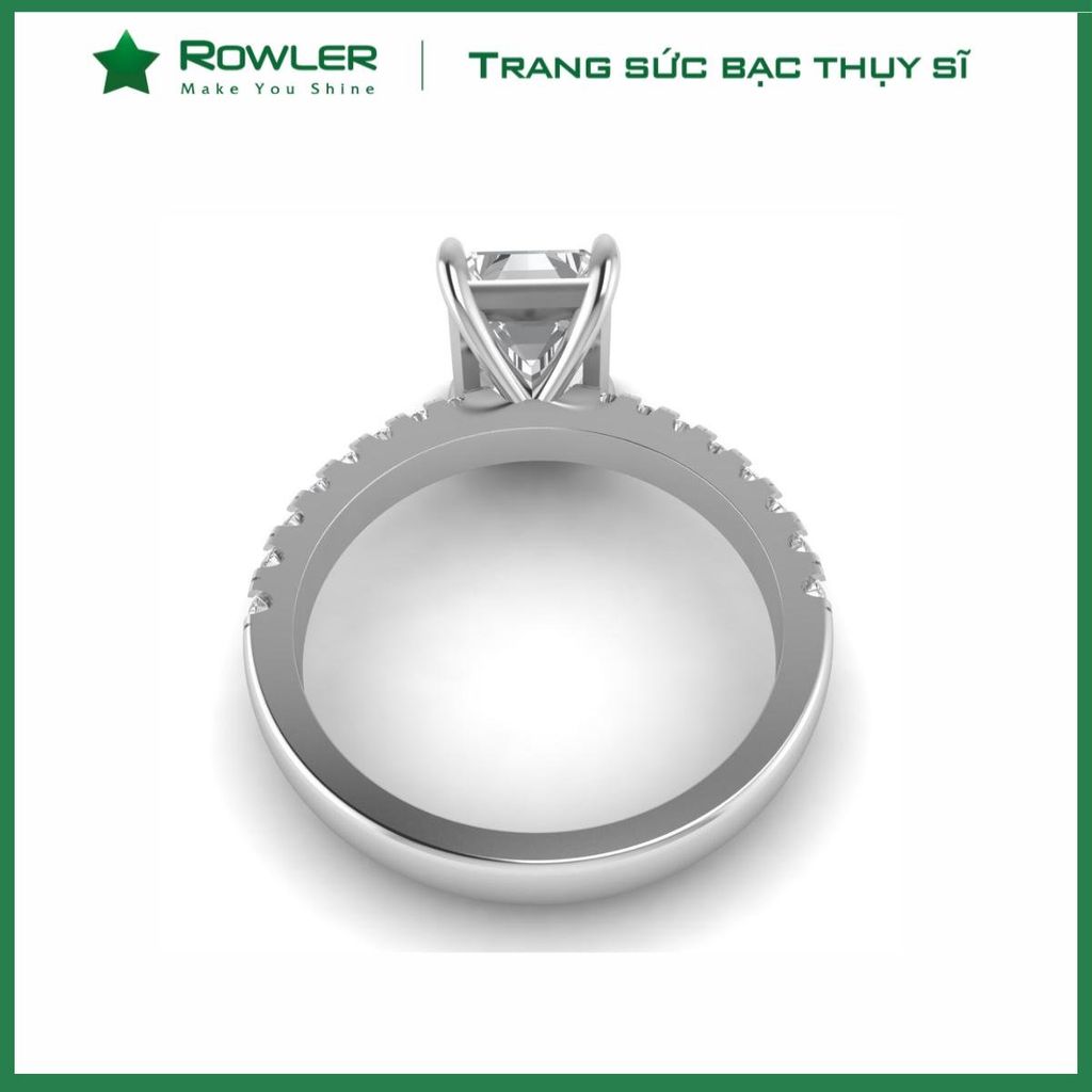 Nhẫn Bạc đính đá Moissanite chữ nhật Radiant cut 6*ly ROWLER RH000611