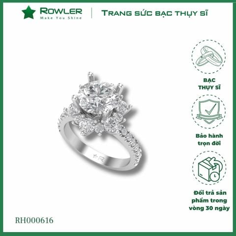 Nhẫn bạc Thụy Sĩ bông hoa đính đá Moissanite 7.0ly ROWLER RH000616